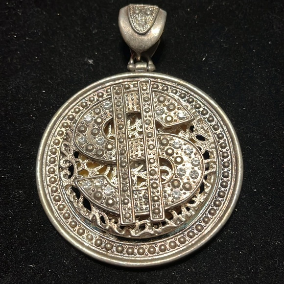 Silver Dollar Rhinestone Sign Pendant - Picture 12 of 17